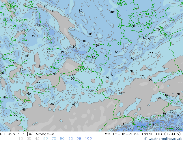 RH 925 hPa Arpege-eu Mi 12.06.2024 18 UTC