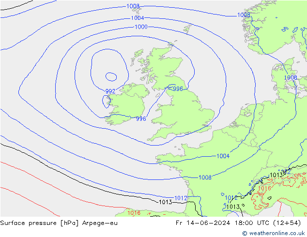 Atmosférický tlak Arpege-eu Pá 14.06.2024 18 UTC