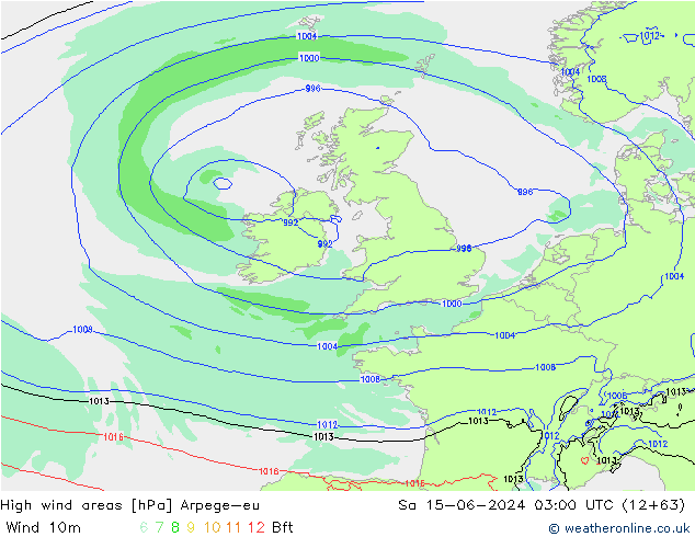 High wind areas Arpege-eu сб 15.06.2024 03 UTC