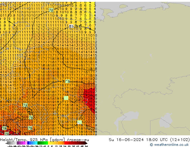 Yükseklik/Sıc. 925 hPa Arpege-eu Paz 16.06.2024 18 UTC
