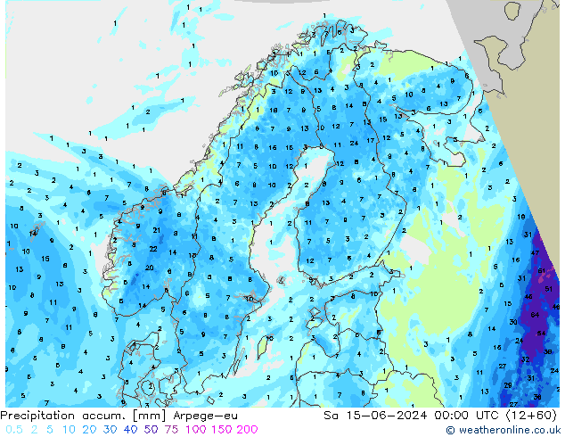 Precipitation accum. Arpege-eu  15.06.2024 00 UTC