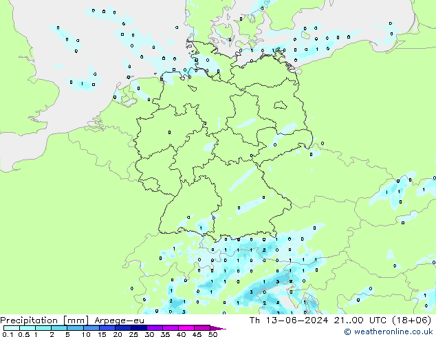 осадки Arpege-eu чт 13.06.2024 00 UTC