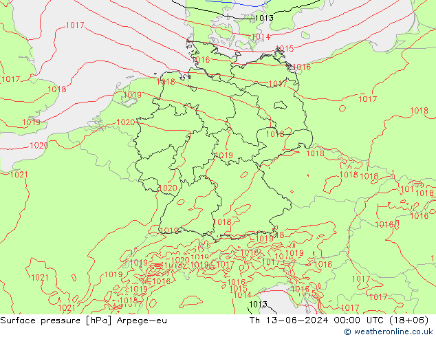 Surface pressure Arpege-eu Th 13.06.2024 00 UTC