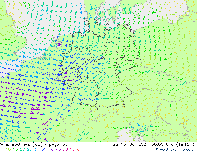 Wind 850 hPa Arpege-eu Sa 15.06.2024 00 UTC