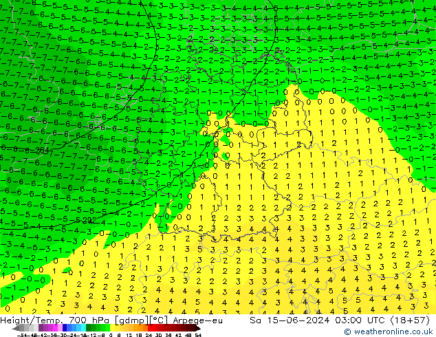 Height/Temp. 700 hPa Arpege-eu Sa 15.06.2024 03 UTC