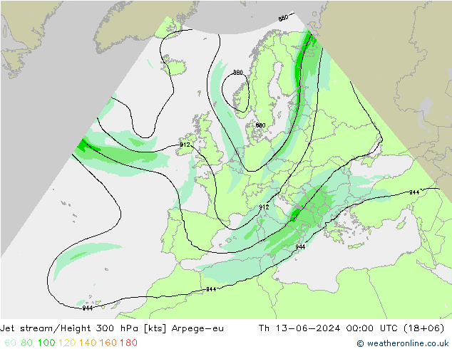 Jet stream/Height 300 hPa Arpege-eu Th 13.06.2024 00 UTC