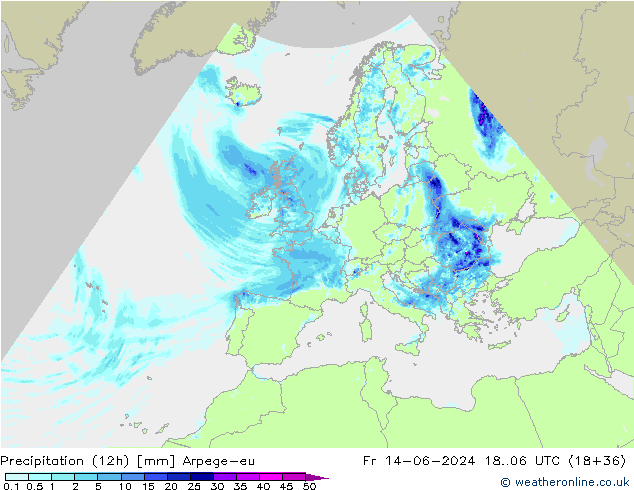 Precipitation (12h) Arpege-eu Pá 14.06.2024 06 UTC