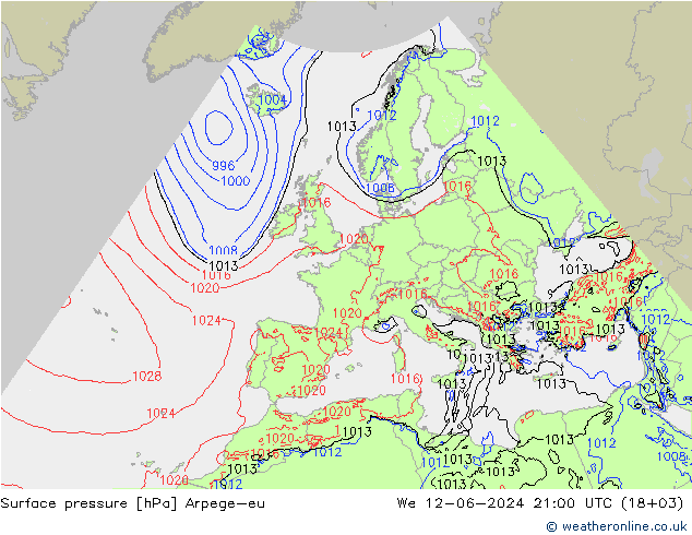 Surface pressure Arpege-eu We 12.06.2024 21 UTC