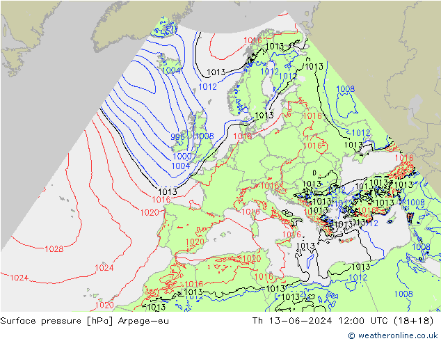 Yer basıncı Arpege-eu Per 13.06.2024 12 UTC