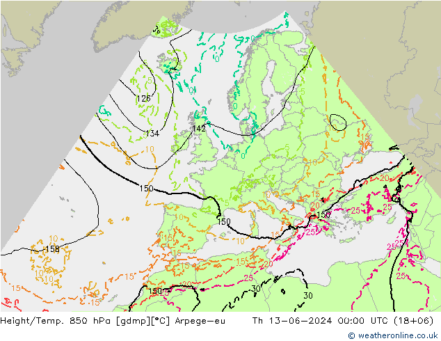 Hoogte/Temp. 850 hPa Arpege-eu do 13.06.2024 00 UTC