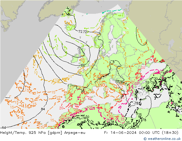 Height/Temp. 925 hPa Arpege-eu pt. 14.06.2024 00 UTC