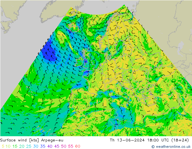 风 10 米 Arpege-eu 星期四 13.06.2024 18 UTC