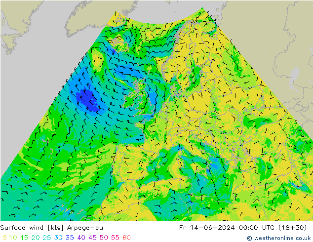 Vent 10 m Arpege-eu ven 14.06.2024 00 UTC