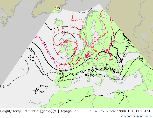 Height/Temp. 700 hPa Arpege-eu Fr 14.06.2024 18 UTC