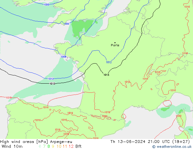 Windvelden Arpege-eu do 13.06.2024 21 UTC