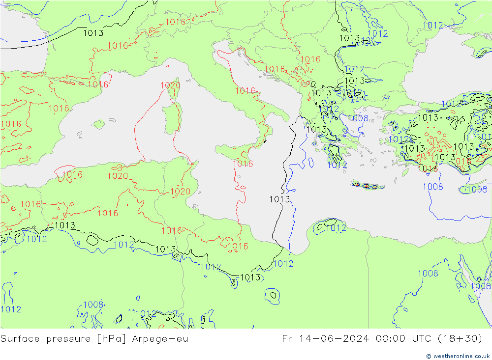 Pressione al suolo Arpege-eu ven 14.06.2024 00 UTC