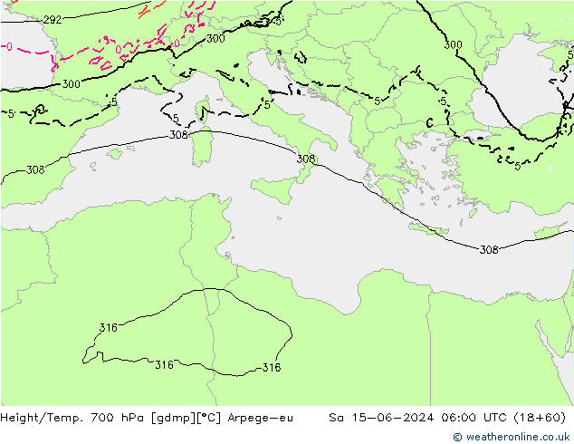 Height/Temp. 700 hPa Arpege-eu Sa 15.06.2024 06 UTC