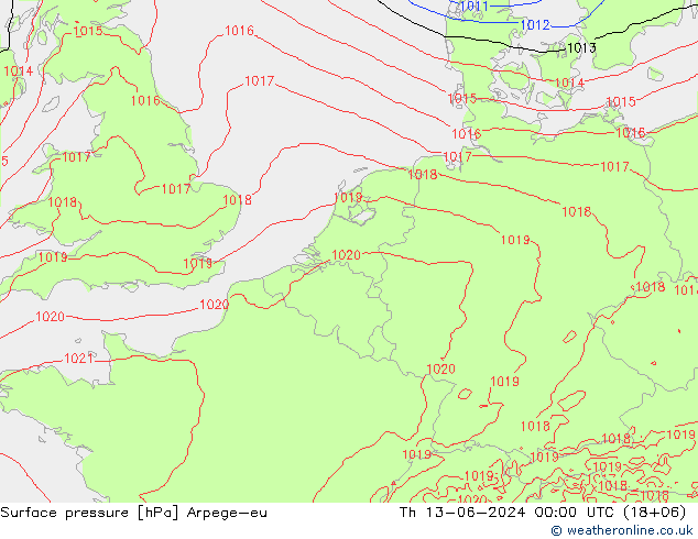 Surface pressure Arpege-eu Th 13.06.2024 00 UTC