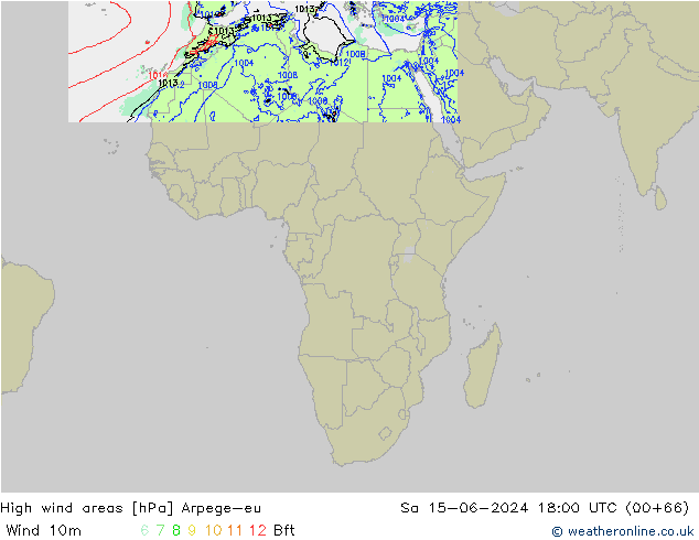 High wind areas Arpege-eu So 15.06.2024 18 UTC