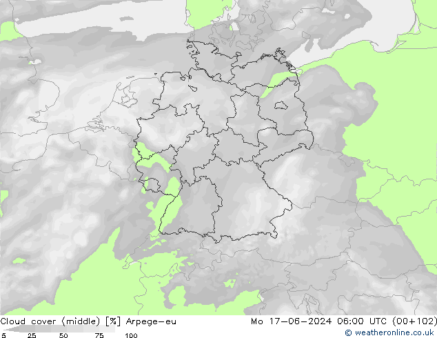 Wolken (mittel) Arpege-eu Mo 17.06.2024 06 UTC