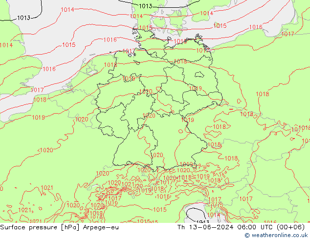 Bodendruck Arpege-eu Do 13.06.2024 06 UTC