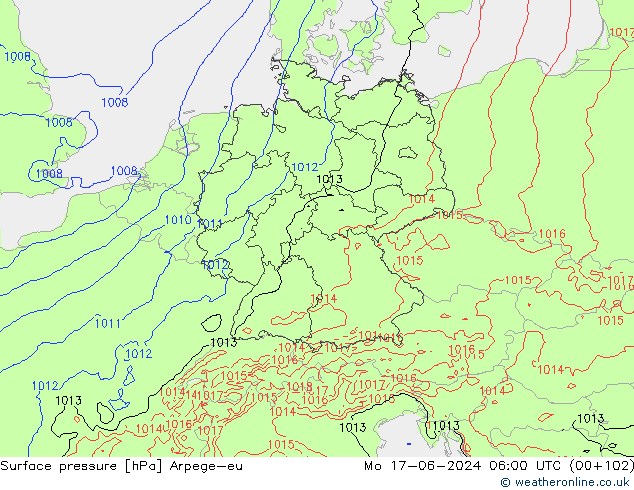 Yer basıncı Arpege-eu Pzt 17.06.2024 06 UTC