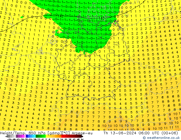 Hoogte/Temp. 850 hPa Arpege-eu do 13.06.2024 06 UTC