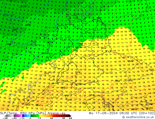 SLP/Temp. 850 hPa Arpege-eu ma 17.06.2024 06 UTC