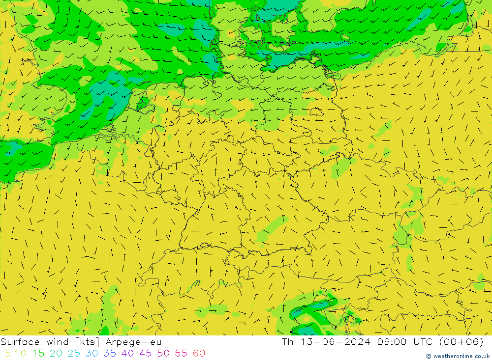 Wind 10 m Arpege-eu do 13.06.2024 06 UTC