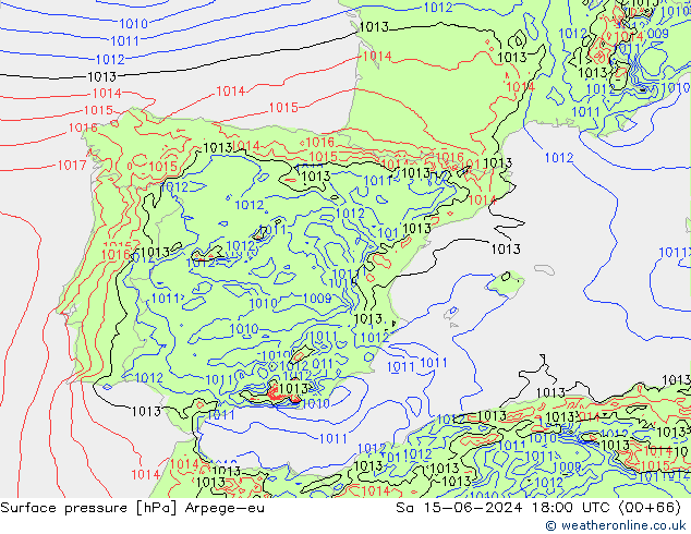 приземное давление Arpege-eu сб 15.06.2024 18 UTC