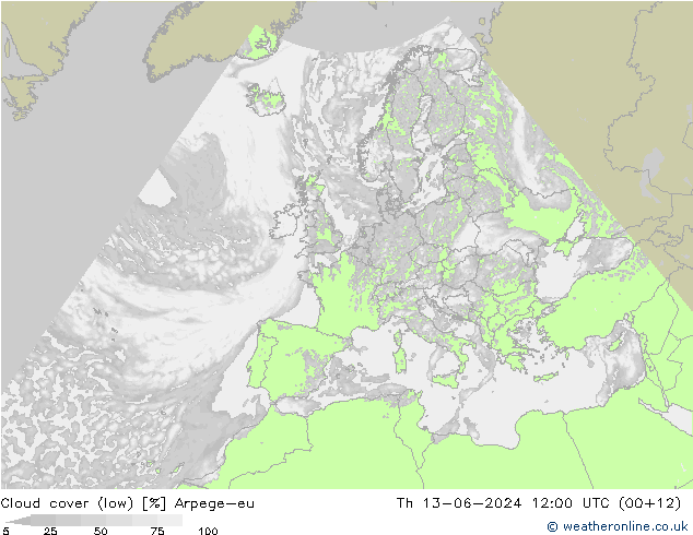 Bewolking (Laag) Arpege-eu do 13.06.2024 12 UTC