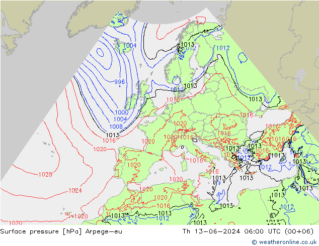 Bodendruck Arpege-eu Do 13.06.2024 06 UTC