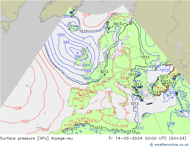 Yer basıncı Arpege-eu Cu 14.06.2024 00 UTC