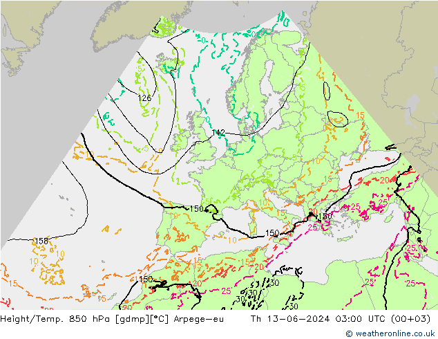 Height/Temp. 850 hPa Arpege-eu Qui 13.06.2024 03 UTC