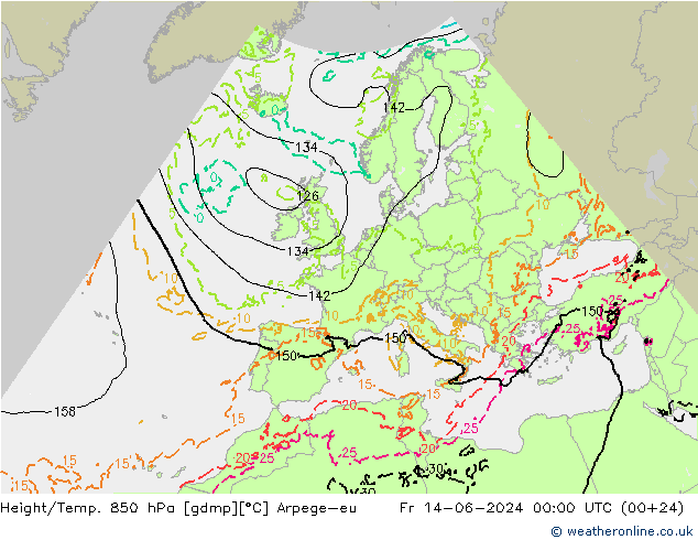 Hoogte/Temp. 850 hPa Arpege-eu vr 14.06.2024 00 UTC