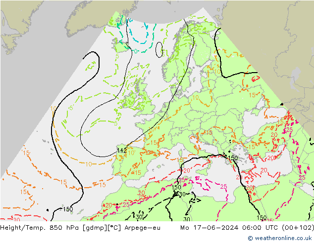 Hoogte/Temp. 850 hPa Arpege-eu ma 17.06.2024 06 UTC