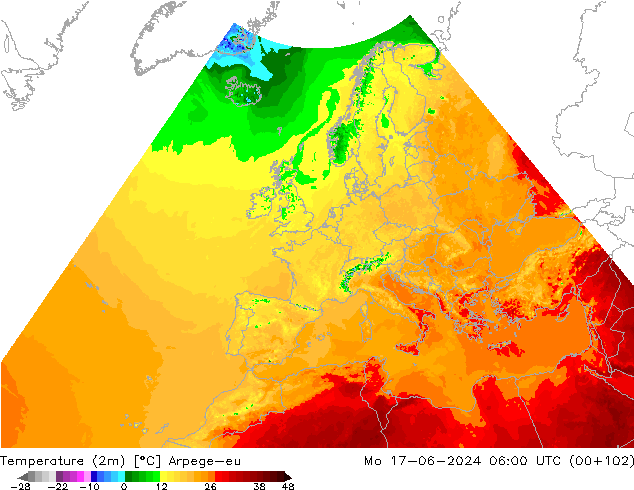 карта температуры Arpege-eu пн 17.06.2024 06 UTC