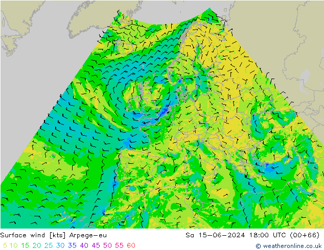 Rüzgar 10 m Arpege-eu Cts 15.06.2024 18 UTC