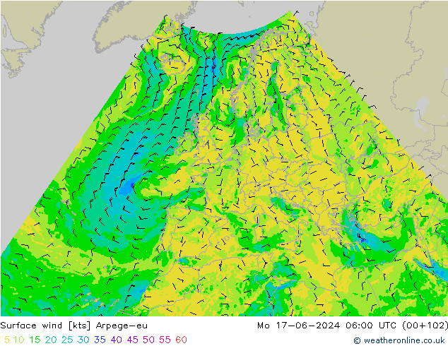 Vent 10 m Arpege-eu lun 17.06.2024 06 UTC