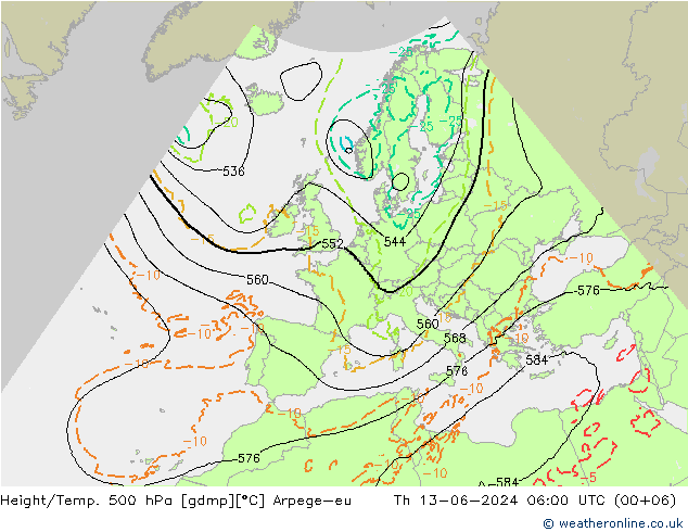 Hoogte/Temp. 500 hPa Arpege-eu do 13.06.2024 06 UTC
