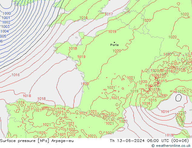 Surface pressure Arpege-eu Th 13.06.2024 06 UTC