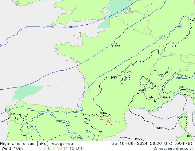 High wind areas Arpege-eu dom 16.06.2024 06 UTC