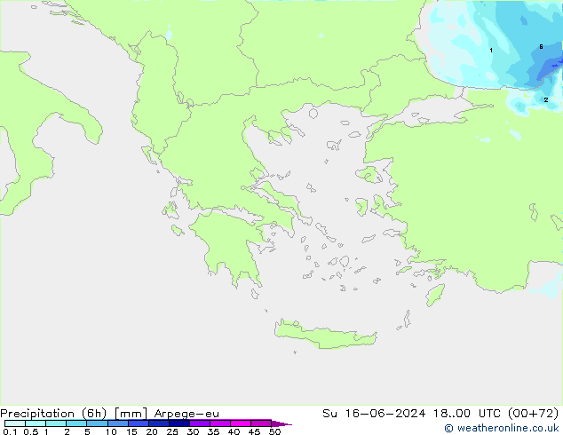 Precipitation (6h) Arpege-eu Ne 16.06.2024 00 UTC