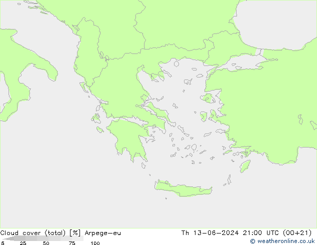 Bewolking (Totaal) Arpege-eu do 13.06.2024 21 UTC