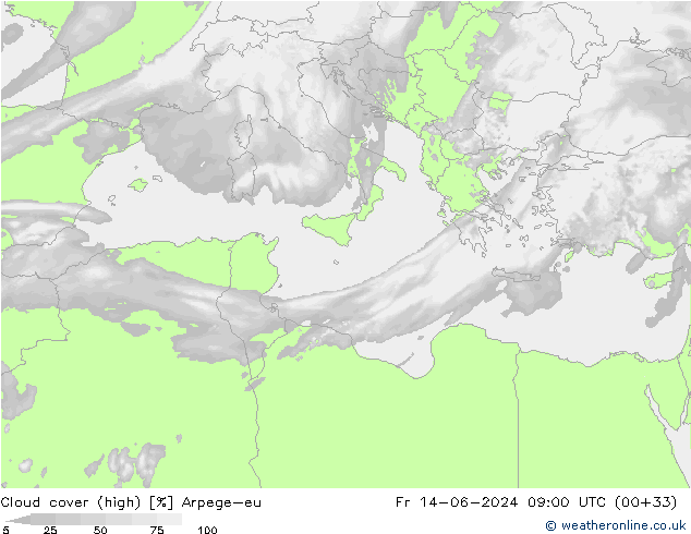 Wolken (hohe) Arpege-eu Fr 14.06.2024 09 UTC