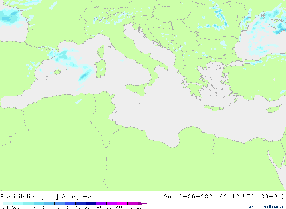 осадки Arpege-eu Вс 16.06.2024 12 UTC