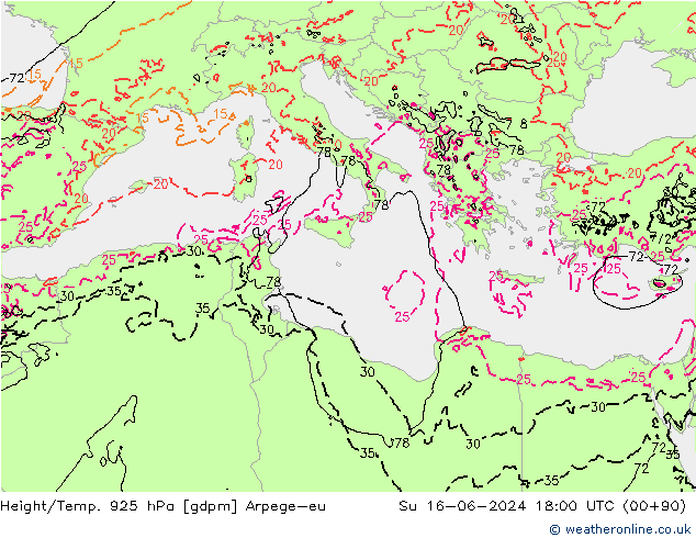 Geop./Temp. 925 hPa Arpege-eu dom 16.06.2024 18 UTC