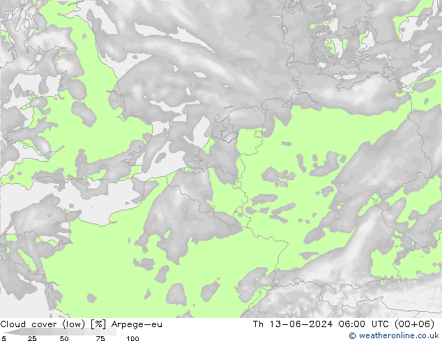 Nubes bajas Arpege-eu jue 13.06.2024 06 UTC