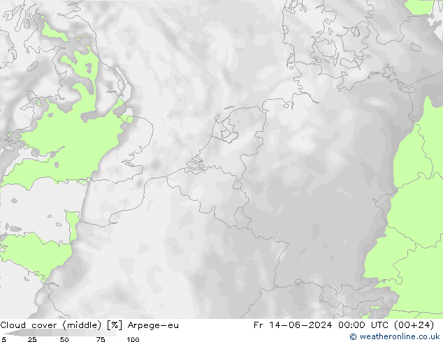 Wolken (mittel) Arpege-eu Fr 14.06.2024 00 UTC