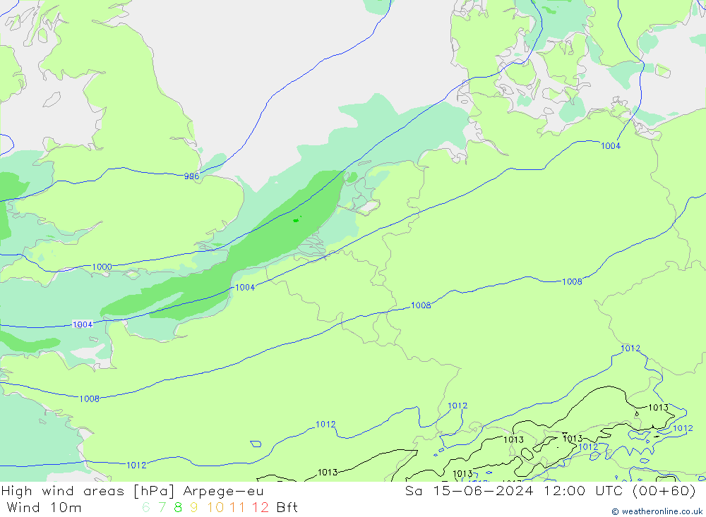 High wind areas Arpege-eu Sa 15.06.2024 12 UTC